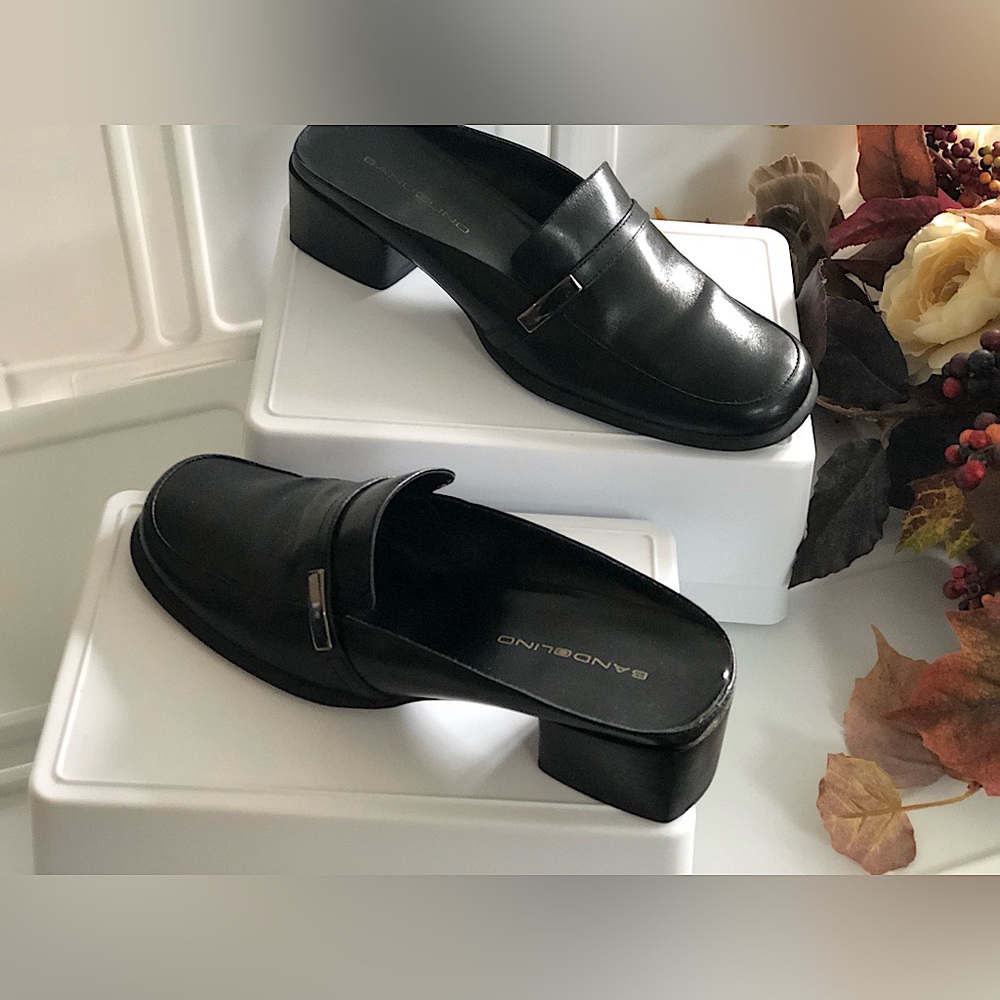 Banolino-Black Leather Mule Loafers